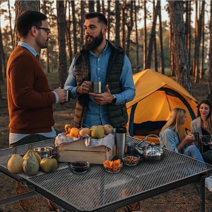 Square Folding Card Table with Adjustable Height (12" & 26"), Black Portable Metal Mesh Table for Camping, BBQ, Picnic, Game, Patio & Indoor Use, Fits 2–4 People, Lightweight 7.6 lb, Supports 66 lb - Image 2