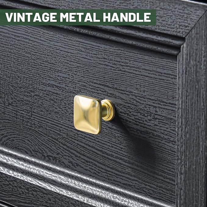 Standifurno Farmhouse Black Nightstand with 3 Drawers, Rustic Bedside Table with Storage, Large Bed Side Table for Bedroom Living Room Home Office Furniture 24.8” Tall Nightstand with Gold Knobs - Image 9