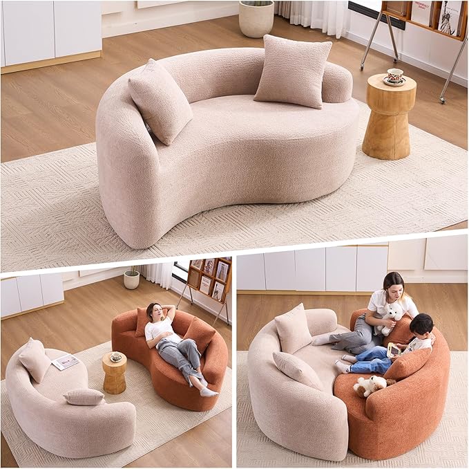 KEIKI S-Curved Loveseat Chenille Couches with 2 Pillows, Upholstered Luxury Plush Cloud Sectional Sofa for Living Room Apartment, Full Sponge Compression
