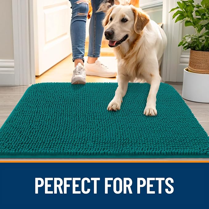 OLANLY Dog Door Mat for Muddy Paws 24x16, Absorbs Moisture and Dirt, Absorbent Non-Slip Washable Doormat, Quick Dry Chenille Mud Mat for Dogs, Entry Indoor Entryway Carpet for Inside Floor, Lake Blue - Image 6