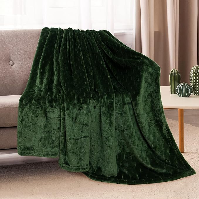 TOONOW Fleece Blanket Super Soft Cozy Throw Blanket 50" x 60", Lightweight Fuzzy Comfy Textured Flannel Blanket Warm Plush Throw Blankets for Couch, Sofa, Bed, Olive Green