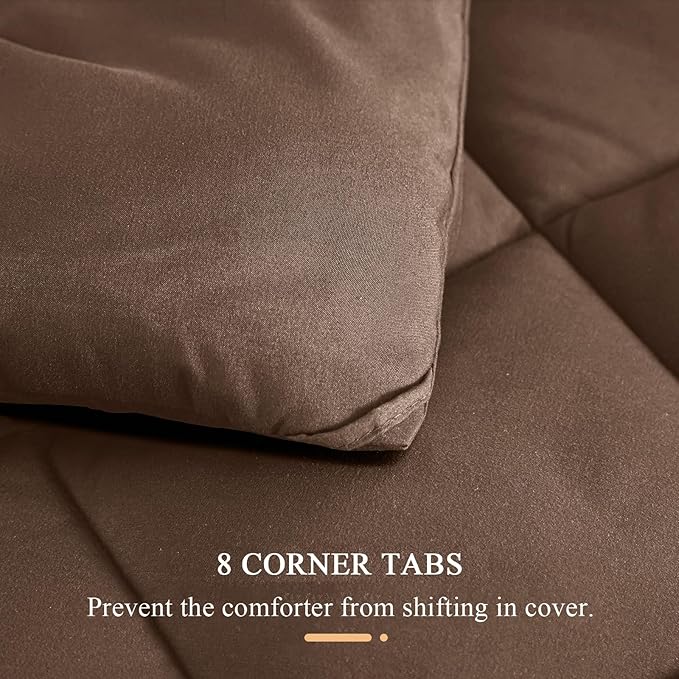 Oversized King Comforter, Extra Large King Size Comforter Oversized, All Season Soft Quilt Down Alternative Duvet Insert with 8 Corner Tabs(120x128, Brown)