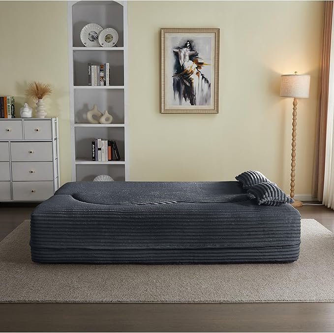 Ball & Cast 78" Convertible Sleeper Sofa Bed with Pillows, Corduroy Folding Mattress Couch Bed, Floor Futon Sofa Comfy Compressed Cloud Couch for Living Room,Dark Grey