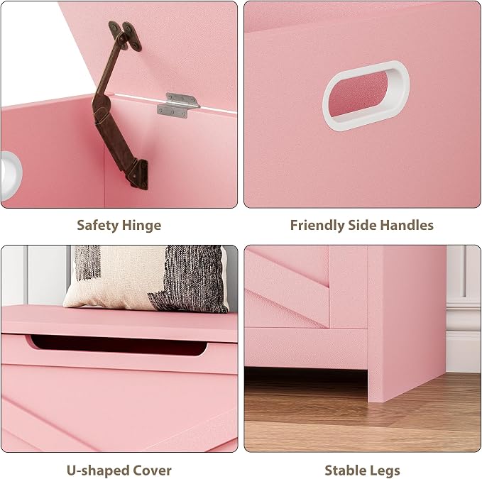 GarveeHome 30 in Storage Chest, Wooden Storage Bench with Safety Hinge, Easy Assembly, Large Shoe Bench for Entryway, Living Room, Bedroom - Image 5