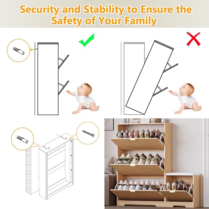 BORNOON Slim Shoe Cabinet with Bench for Entryway, Hidden Storage and Adjustable Shelves, Free Standing Wooden Shoes Organizer for Hallway, Foyer - Image 7