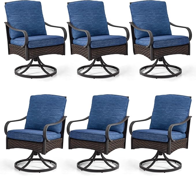 EROMMY Patio Swivel Chairs Set of 6, Outdoor Swivel Chairs with Cushion, Patio Dining Chairs for Garden, Patio, Backyard and Balcony, Blue by EROMMY