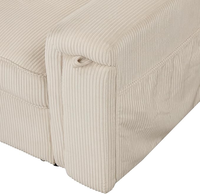Modern Reversible Sleeper Sectional Sofa W/Pull Out Couch Bed and Large Capacity Storage Chaise, L-Shaped Corduroy Upholstered Sofa&Couch Convertible Sofabed with Hidden Cupholders for Living Room