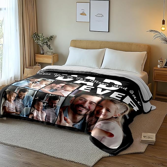 Personalized Fathers Day Blanket Gifts for Husband Dad From Daughter Son Wife, Best Dad Ever Custom Photos Blanket, Father's Day Christmas Birthday Unique Gift for Daddy, Grandpa, Husband, Men