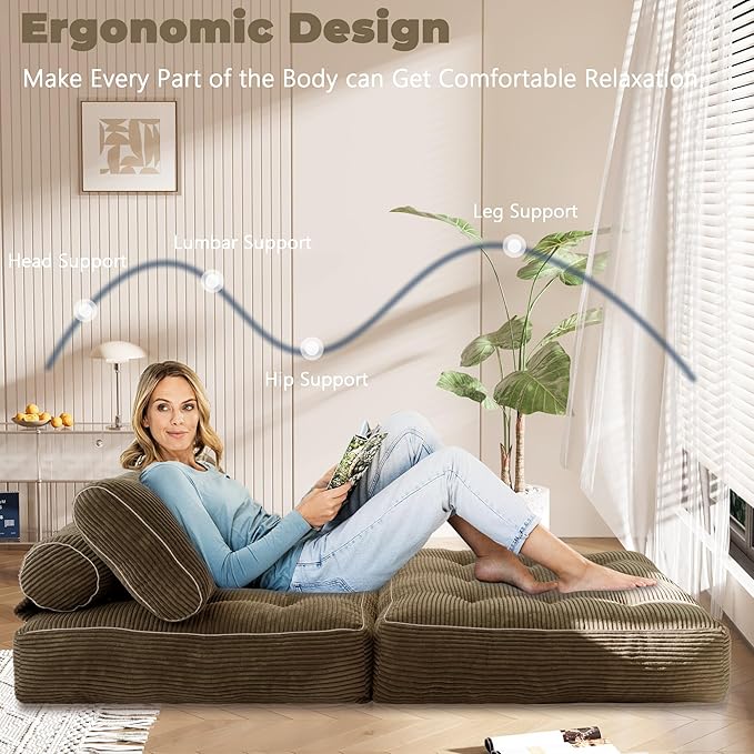 Folding Sofa Bed,Convertible Sleeper Chair for Adults, Folding Sofa Bed Foam Filling Couch with Pillow，Sleeper Chairs Single Size Floor Mattress,Brown