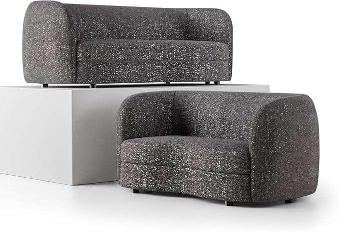 Furniture of America Nimiane Modern Boucle 2 Piece Sofa and Loveseat Set with Curved Arms and Wooden Legs, Accent Furniture Sets for Living Room, Home Office, Bedroom, Charcoal Gray