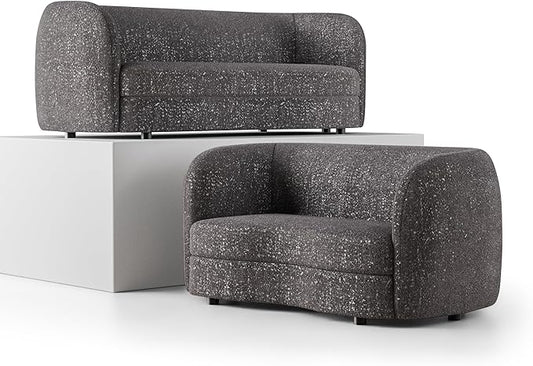 Furniture of America Nimiane Modern Boucle 2 Piece Sofa and Loveseat Set with Curved Arms and Wooden Legs, Accent Furniture Sets for Living Room, Home Office, Bedroom, Charcoal Gray
