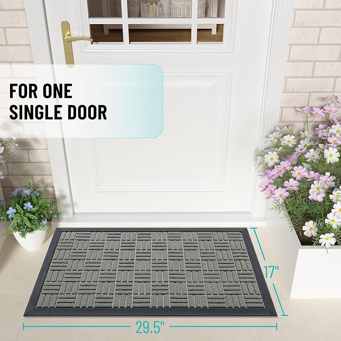 OLANLY Front Door Mat Outside Entrance 29.5x17, Absorbent, Heavy Duty Sturdy Natural Rubber Doormat Indoor Outdoor, Non-Slip, Stain and Fade Resistant, Low Profile Floor Mat for Entryway, Modern Gray - Image 2