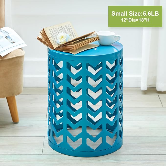 Y&M Set of 3 Nesting Metal Round Coffee Table, Side Table End Table for Indoor Outdoor Multifunctional Use,Heavy Duty Metal Plant Stand Decorative Garden Stool- Blue(Ship from US) - Image 6