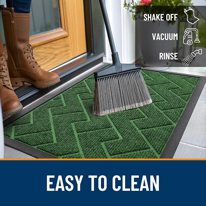 OLANLY Front Door Mat Indoor Outdoor Entrance, Waterproof All-Season, All-Weather Doormat, Sturdy Natural Rubber, Low Profile, Easy Clean Patio Porch Entryway Mat, Herringbone Brick (Green, 71x47) - Image 6