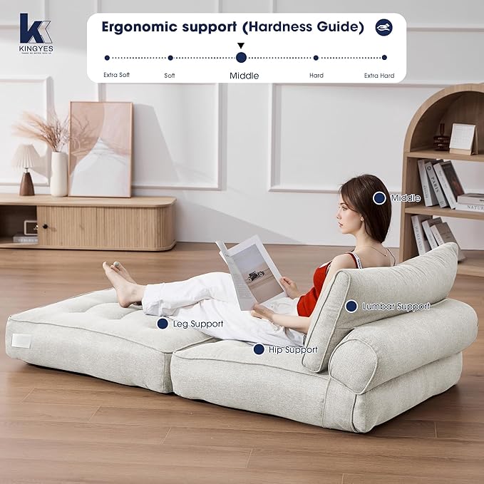 KINGYES Folding Chair Bed, 3 in 1 Convertible Sleeper Chair with Pillow, Foldable Futon Chair for Living Room, Beige