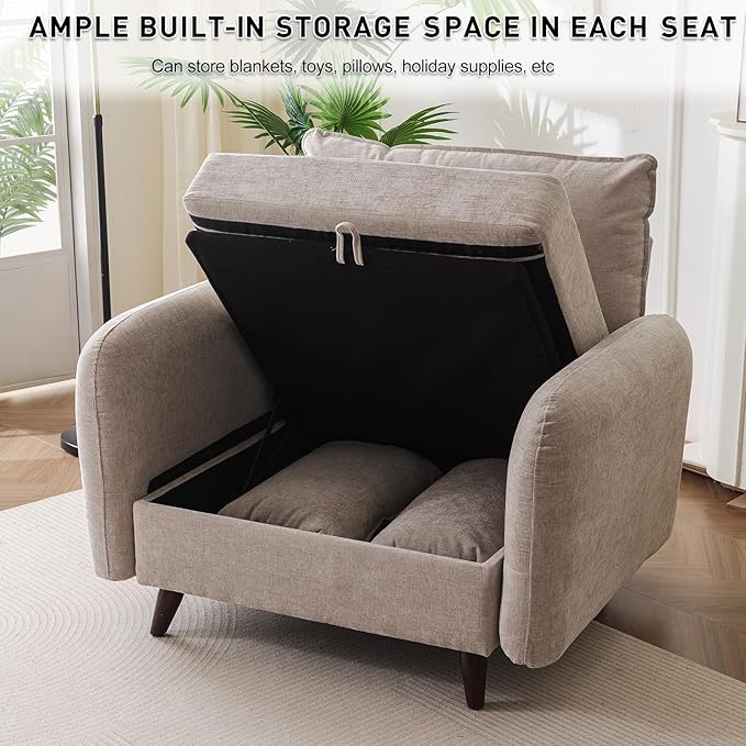 Rexulqo Oversized Accent Chair with All Seats Storage,Comfy Living Room Chairs with 2 Throw Pillow,Upholstered Mid-Century Armchair,24.5'' Deep Seat,Reading Chair for Bedroom,Office,Chenille,Khaki