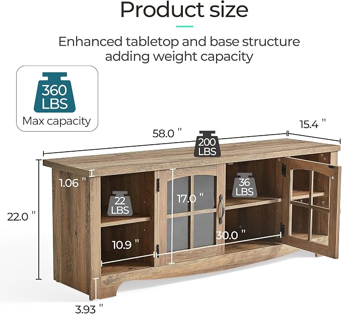LINSY Home Farmhouse TV Stand for 65 Inch TV, Wood Entertainment Center with Glass Door Storage Cabinet & Adjustable Shelves, Large Sturdy Console Table for Living Room & Bedroom - Image 3