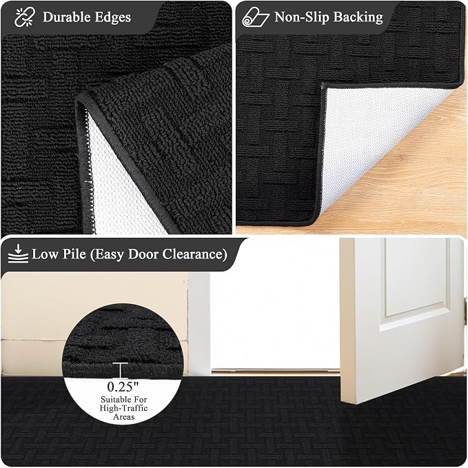 Ileading Hallway Runner Rug 2x6ft Kitchen Floor Mat Modern Geometric Non Slip Throw Rugs Busy Traffic Extended Indoor Doormat Machine Washable Accent Carpet for Laundry Bedroom(Black) - Image 3