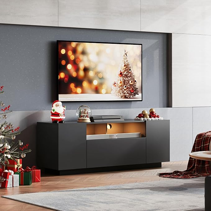 WLIVE TV Stand with LED Lights & Large Storage Cabinet, Modern Entertainment Center for 32/43/50/55 Inchs TVs, Sturdy Media Console for Living Room, Bedroom,Gaming(Black) - Image 6