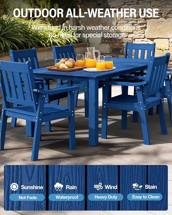 YEFU Patio Dining Chairs Set of 4: All Weather Outdoor Dining Chairs with Wide Curved Seat and Backrest - Outdoor Furniture Plastic for Outside Backyard/Garden/Porch/Deck 350lbs Capacity Blue - Image 3