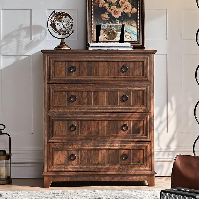 Joaxswe Farmhouse 4 Drawer Dresser for Bedroom Set of 2, 35" Tall Small Dressers & Chest of Drawers, Rustic Wood Dresser with Metal Handle, Storage Organizer Closet for Living Room, Hallway, Entryway - Image 2