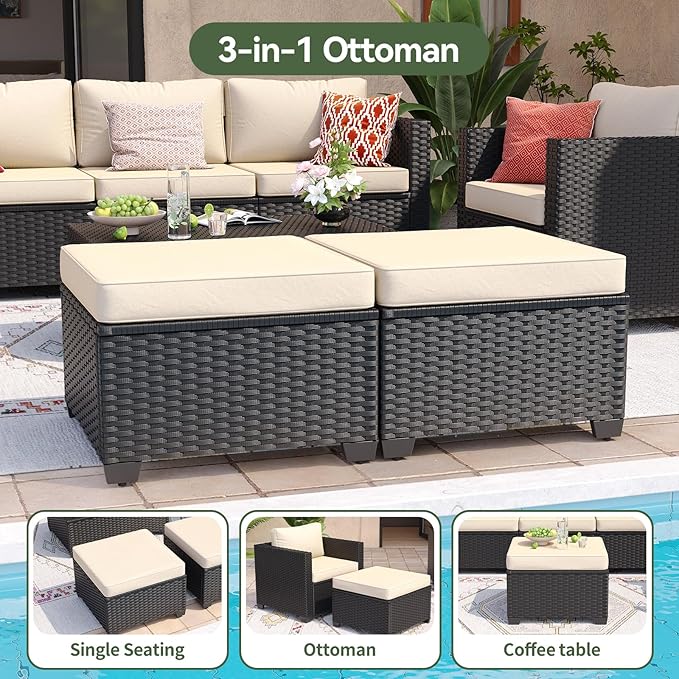Aoxun 10 Piece Outdoor Patio Furniture Set 9 Seats, Outdoor Sectional with Thick Waterproof Cushions & Storage Coffee Table, Patio Conversation Sets for Garden,Backyard, Porch, Balcony, Deck, Beige