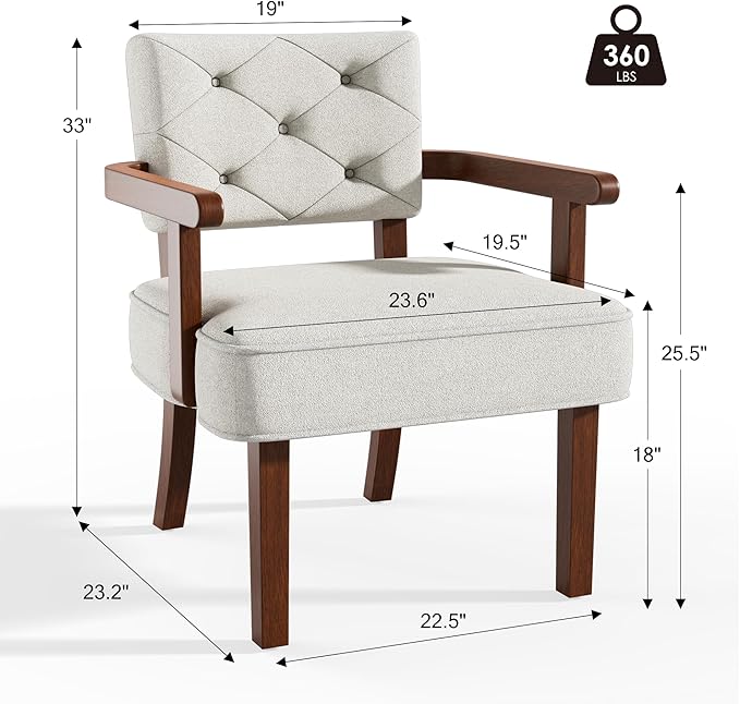 Modern Accent Chairs Set of 2,Butacas para Sala,Mid Century Small Arm Chair,Upholstered Wooden Chairs with Arm Rest,Tufted Backrest,Cushion, for Office,Waiting/Reading/Living Room, Beige