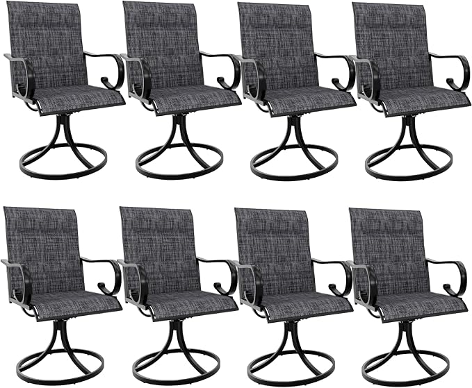 MELLCOM Patio Swivel Chair Set of 8, High Back Padded Textilene Outdoor Dining Chairs with E-Coating Metal Frame, All-Weather Outdoor Furniture Rocker for Backyard, Porch, Garden, Lawn, Grey by MELLCOM