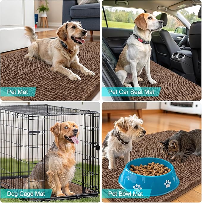OLANLY Dog Door Mat for Muddy Paws 47x20, Absorbs Moisture and Dirt, Absorbent Non-Slip Washable Doormat, Quick Dry Chenille Mud Mat for Dogs, Entry Indoor Entryway Carpet for Inside Floor, Mocha - Image 7