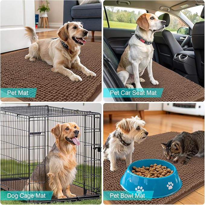 OLANLY Dog Door Mat for Muddy Paws 35x24, Absorbs Moisture and Dirt, Absorbent Non-Slip Washable Doormat, Quick Dry Chenille Mud Mat for Dogs, Entry Indoor Entryway Carpet for Inside Floor, Mocha - Image 7