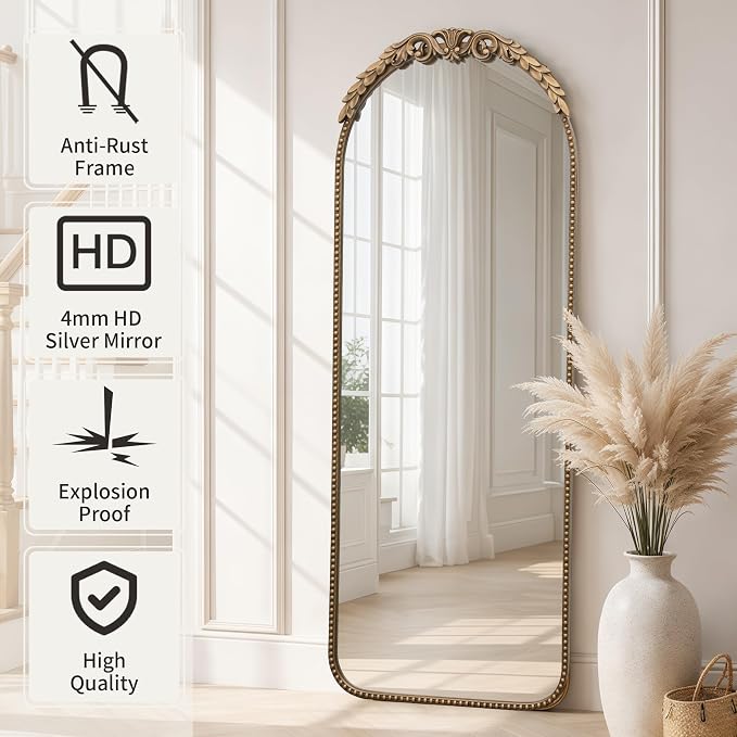 Besdomus Vintage Full Length Mirror: 56"x 21" Large Gold Floor Mirror - Traditional Ornate Baroque for Bedroom/Cloakroom/Entryway/Hallway - Home Decor for Living Room - Image 3