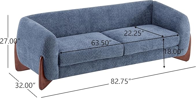 Merax 82 Inch Boucle Sherpa Sofa, Chenille Loveseat with Removable Cushions & Wood Legs, Modern Plush 3-Seater Couch for Living Room, Navy Blue