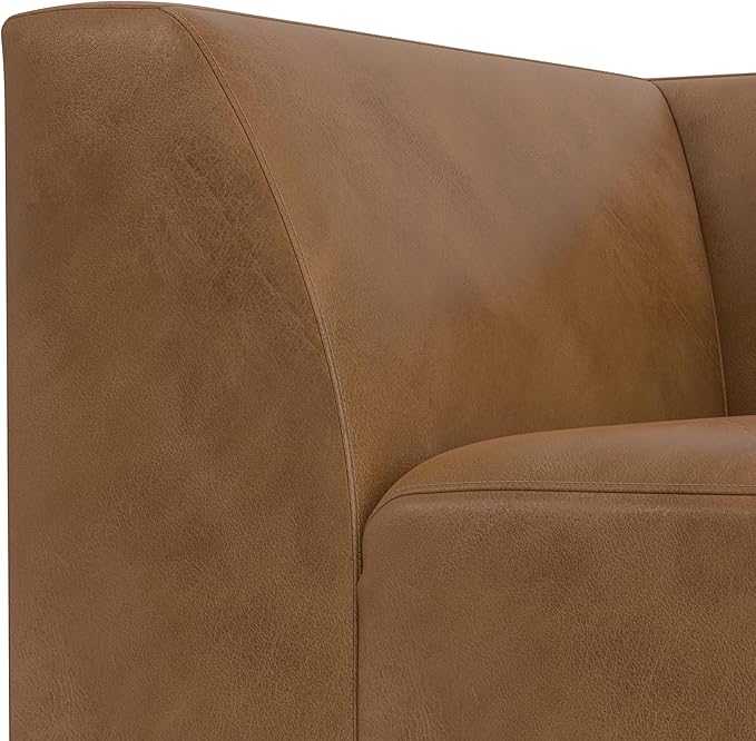 SIMPLIHOME Rex Corner Sofa Module in Full-Grain Genuine Leather, Caramel Brown, 38-inches Wide, Handcrafted Modern-Style Corner Accent Chair for Living Room and Family Room
