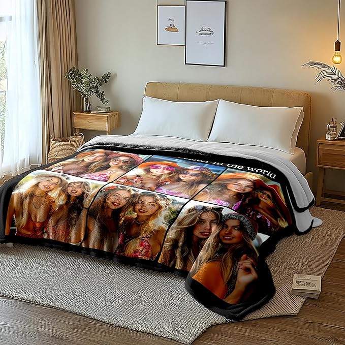 Gifts for Sister, Personalized Photos Blanket with Pictures, Birthday Gifts from Brother, Customized Gifts for Women Friend BFF Female, Best Sister Blanket Gifts
