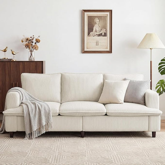 3 Seater Couch, 83" Comfy Corduroy Sofa with Deep Seat, Modern Sofa Couch for Living Room, Office, Bedroom, Apartment (Pillows not Included)