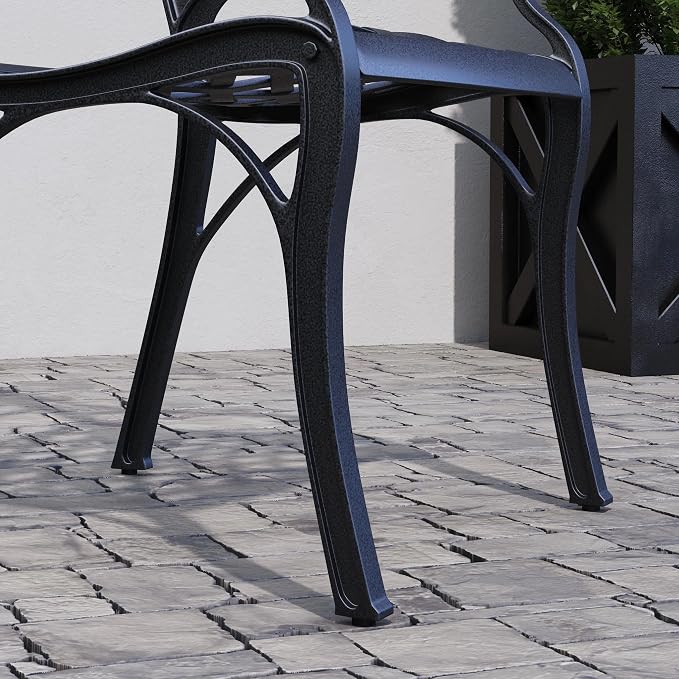 Homestyles Sanibel Black Stationary Cast Aluminum Outdoor Dining Chair, 2 Piece Patio Chairs, Set of 2 Garden Chairs with Armrest & Backrest for Garden Patio Pool Beach Yard, Black - Image 14