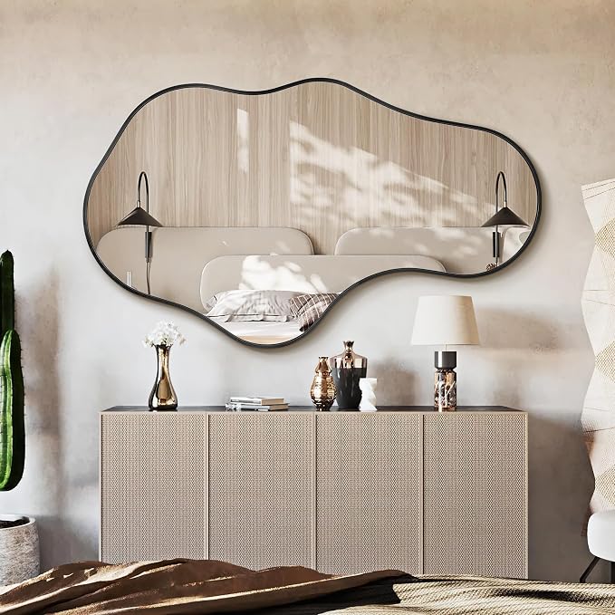 Dorlicecass Irregular Wall Mirror - Wall Mirrors Decorative 22"x 36" Asymmetrical Abstract Mirror Aviation Aluminum Alloy Frame Unique for Bathroom, Bedroom, Living Room, Cloakroom, Entryway Black - Image 8