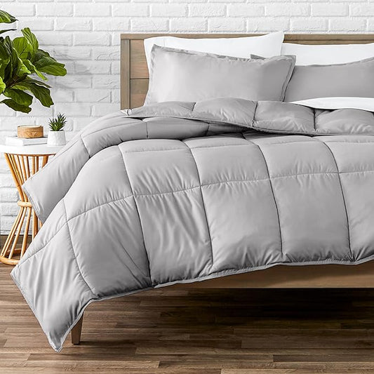 Bare Home Comforter Set - Queen Size - Ultra-Soft - Goose Down Alternative - Premium 1800 Series - All Season Warmth (Queen, Light Grey)