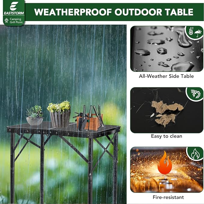 E EASTSTORM Small Metal Folding Table 3 Adjustable Heights, 23.6''×15.7''×27'' Heavy-Duty Portable Picnic Table for Outdoor Camping, Garden, Patio, Grill, BBQ, Party, 2Ft (Small, Black) - Image 6