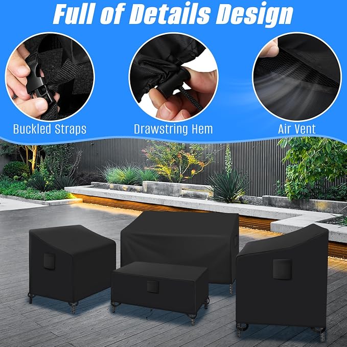 SIRUITON Patio Furniture Covers 4 Piece Set, Outdoor Furniture Cover Waterproof, Patio Furniture Set Covers, Heavy Duty Durable and Water Resistant Fabric, Fit for Chairs, Couch, Coffee Table, Black - Image 5