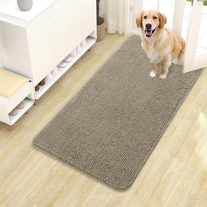 OLANLY Dog Door Mat for Muddy Paws 40x24, Absorbs Moisture and Dirt, Absorbent Non-Slip Washable Doormat, Quick Dry Chenille Mud Mat, Entry Indoor Entryway Carpet for Inside Floor, Warm Taupe by OLANLY