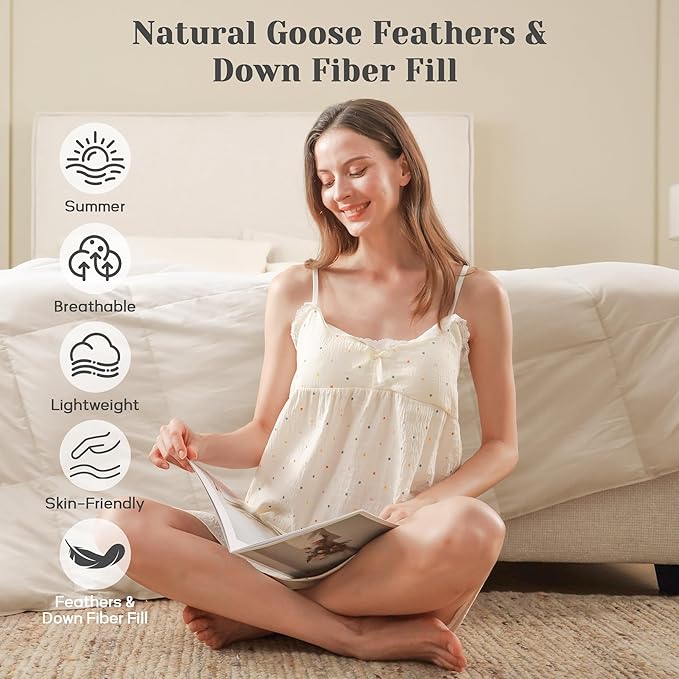 Joysoul Goose Feathers Fiber Comforter - Lightweight Ultra Soft Fabric Cover Breathable White Down Feather Fill, California King Size Duvet Insert (108" X 94")