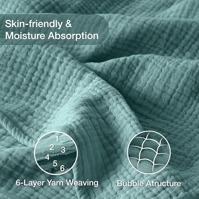 100% Cotton Muslin Blanket Twin XL 66" x 90", Breathable and Cooling Bed Blankets, Soft Boho Bedspread, Gauze Bedding for Adults All Season, Turquoise, Teal