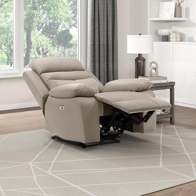 Lexicon Recliner Chair Living Room Leather Match Reclining Sofa Chair, Home Theater Seating, Wall Hugger Recliner, Power Recliner Sofa Chair for Living Room/Office/Apartment, Latte