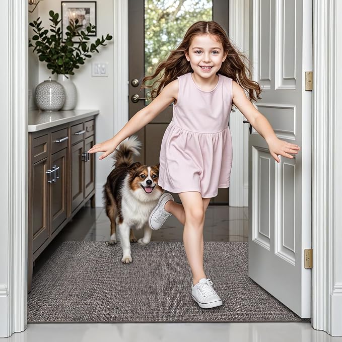 LUMI Ultra Thin Door Mat for Entryway, 48"x72" Low Profile Non Slip Rubber Backing Indoor Doormat, Easy Clean Welcome Entrance Mat for Inside House, Patio, Brown - Image 5