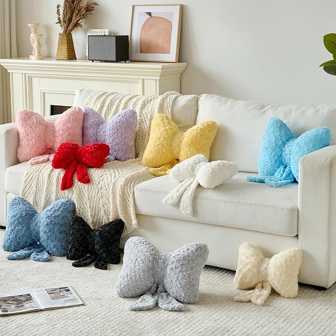 Bow Pillow, Decorative Bow Pillows with Soft Plush for Couch Bed, Bow Shaped Throw Pillow Room Decor for Bedroom, Bow Decorative Pillow for Living Room (Goose Yellow, Large-16 Inches)