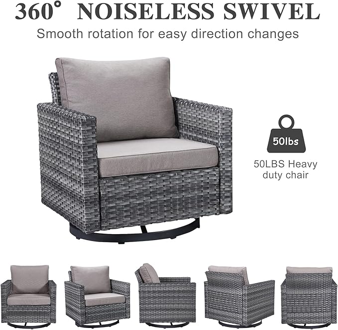 Belord Outdoor Sectional Sofa with 41" Propane Fire Pit Table - 9 Piece Patio Conversation Set with Storage Box and Swivel Rocker Chairs All-Weather PE Wicker Furniture Set Gray