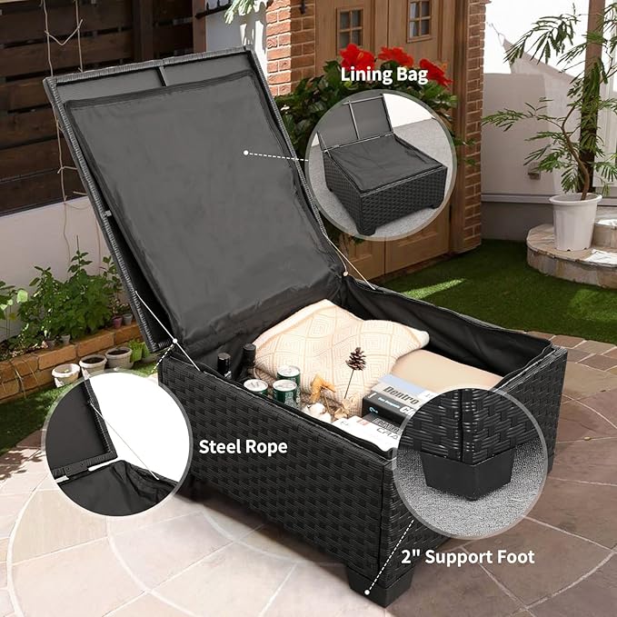Outdoor Furniture Set 3 Pieces Wicker Patio Furniture Outdoor Sectional Patio Couch Outdoor Coffee Table with Storage All-weather Non-slip Cushions Waterproof Covers, Khaki