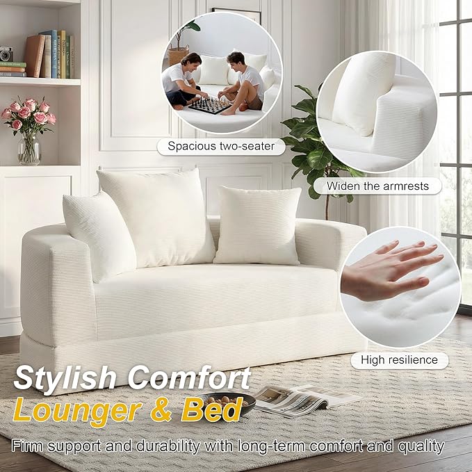 Casaphoria 67'' Sleeper Sofa for Small Spaces,Convertible Foldable Couch Bed with Armrests,Space Saving Guest Bed for Apartments,Dorms,Living Room(Beige)