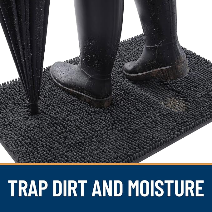 OLANLY Dog Door Mat for Muddy Paws 40x32, Absorbs Moisture and Dirt, Absorbent Non-Slip Washable Doormat, Quick Dry Chenille Mud Mat for Dogs, Entry Indoor Entryway Carpet for Inside Floor, Dark Grey - Image 2